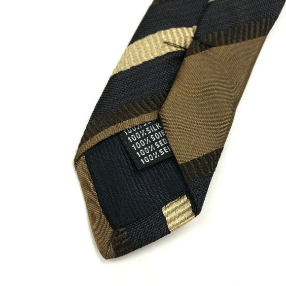 Corneliani Tie Brown Beige Navy Blue Striped 100% Silk Italian Necktie - Picture 8 of 11